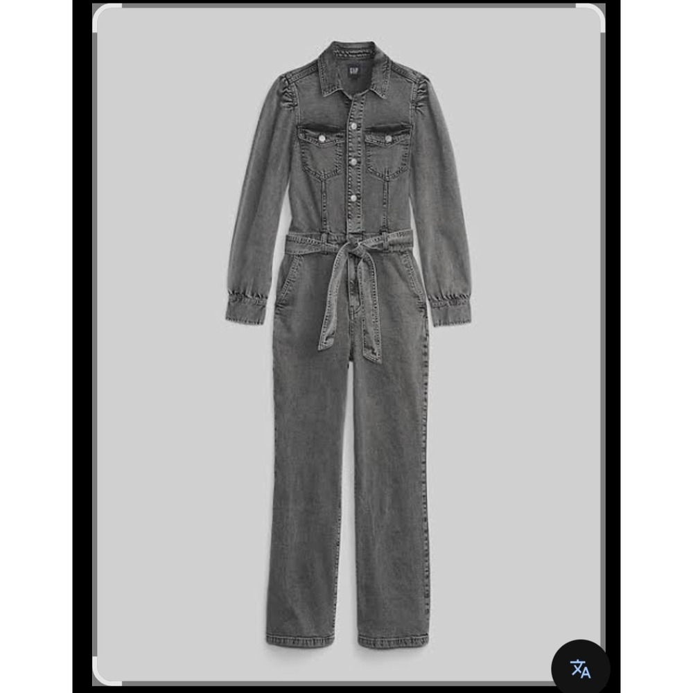 Gap Womens Denim Long Sleeve Tie Waist Jumpsuit Gray Puff Shoulder Size 6 - Picture 1 of 13